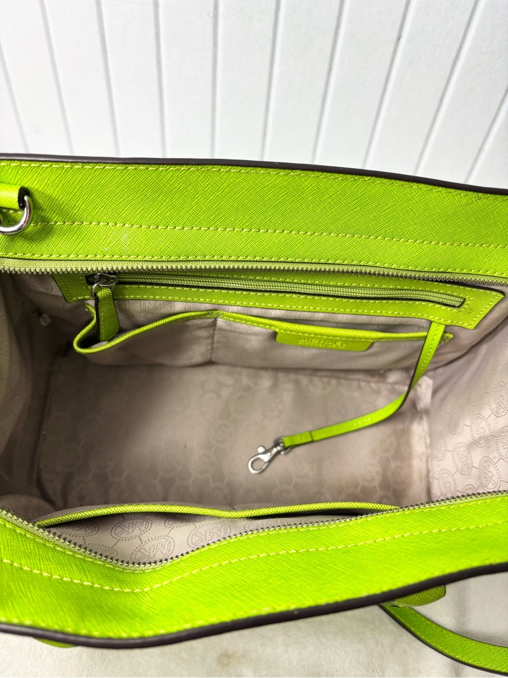 Michael Kors Neon Lime Saffiano Satchel with Detachable Strap - Picture 6 of 12